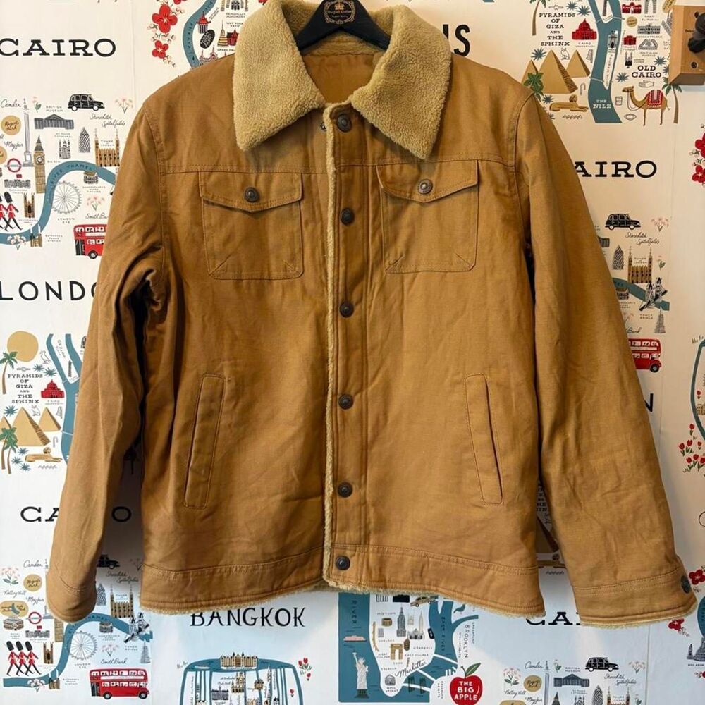 Men's Sherpa Khaki Faux Fleece Lined Jacket